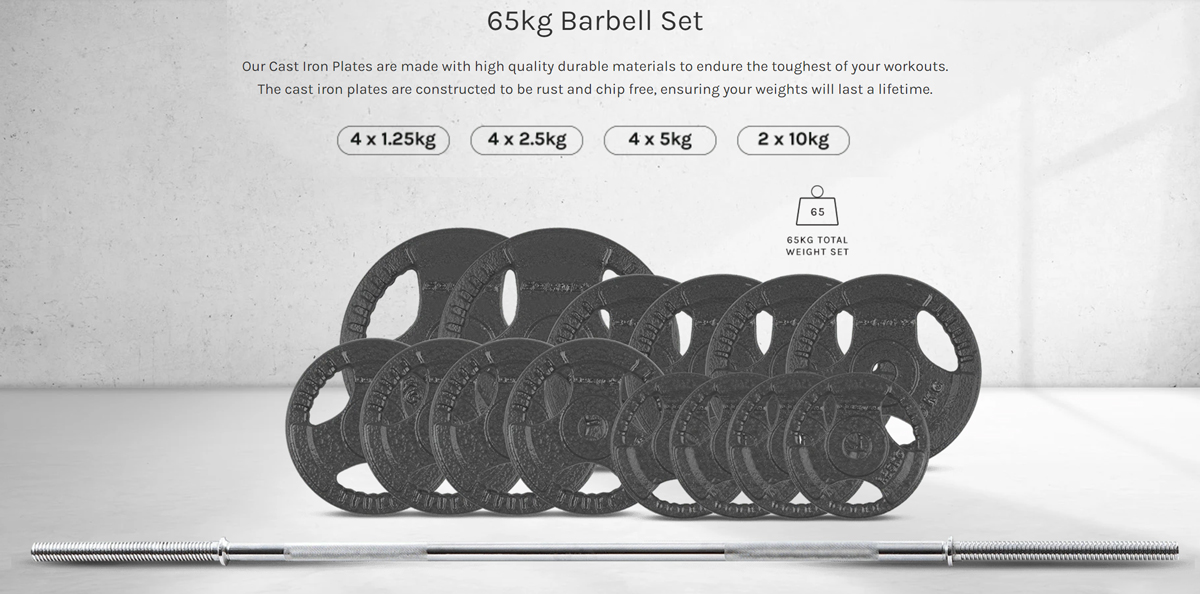 65kg barbell and weight plate set
